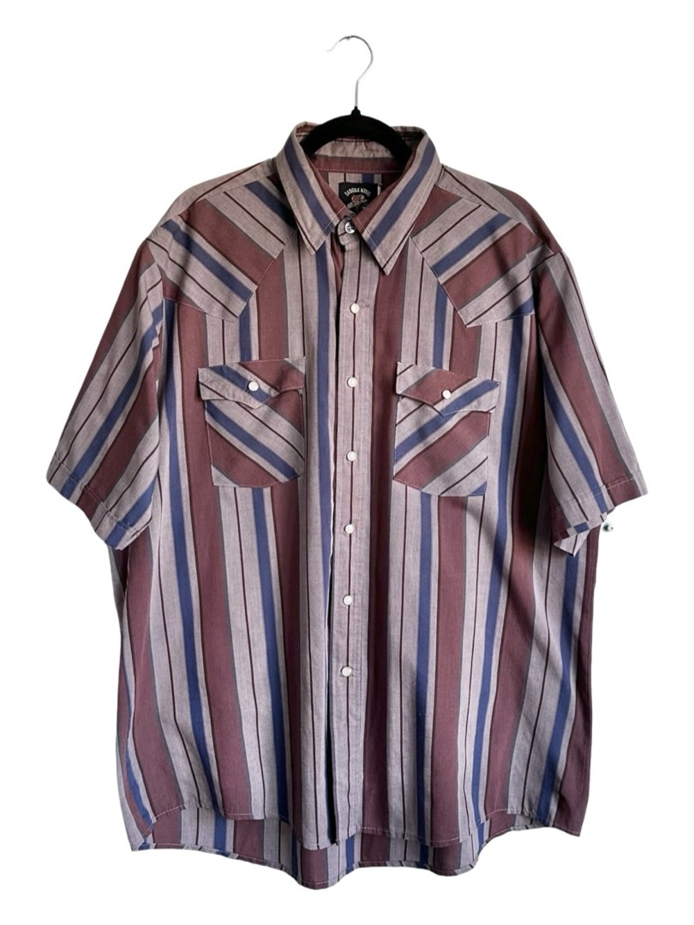 Vintage Saddle King Western Men's Short-Sleeve Pearl Snap Striped Shirt XL - Picture 1 of 4